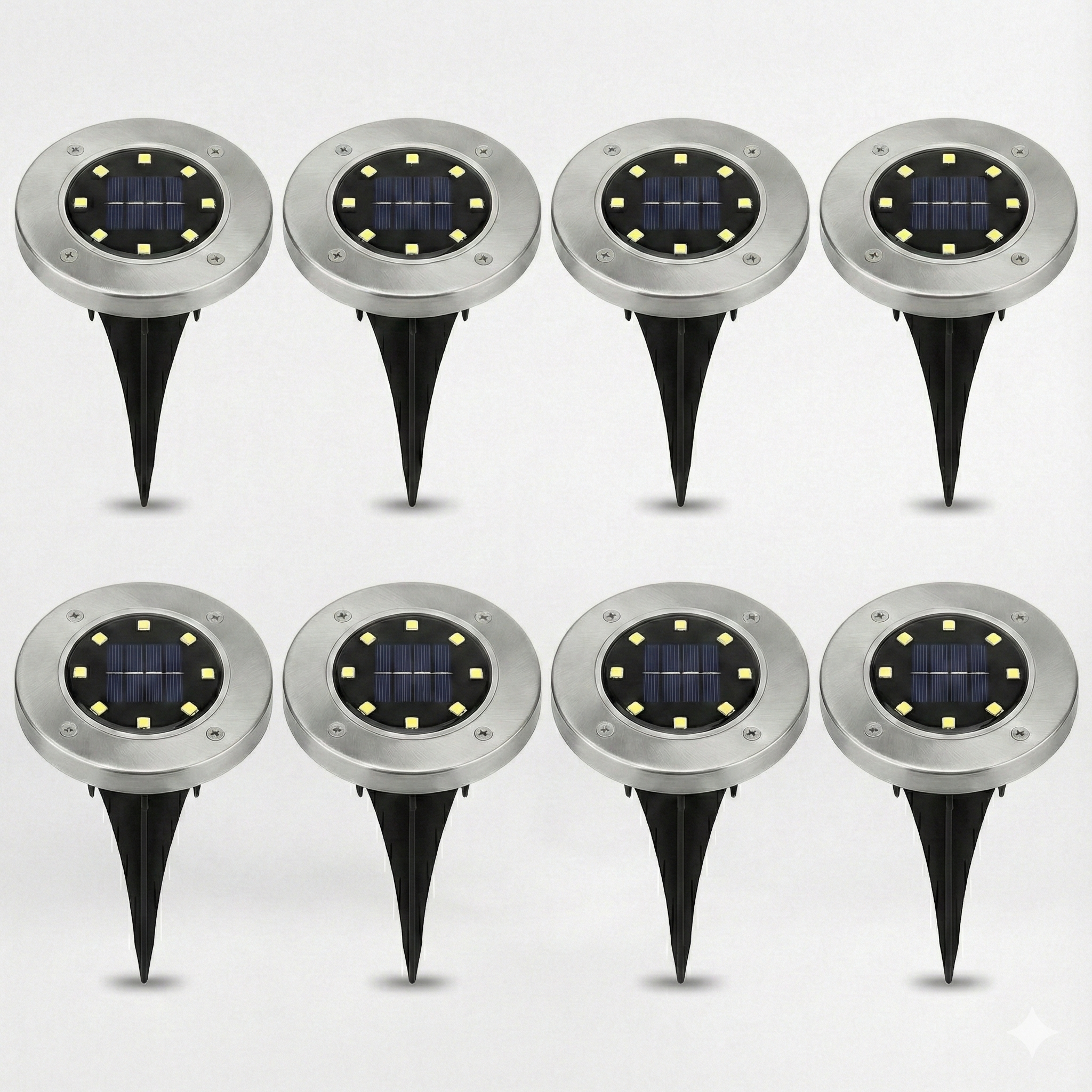 Kit Luminária Solar Espeto Externa Luz 8 Leds Quente