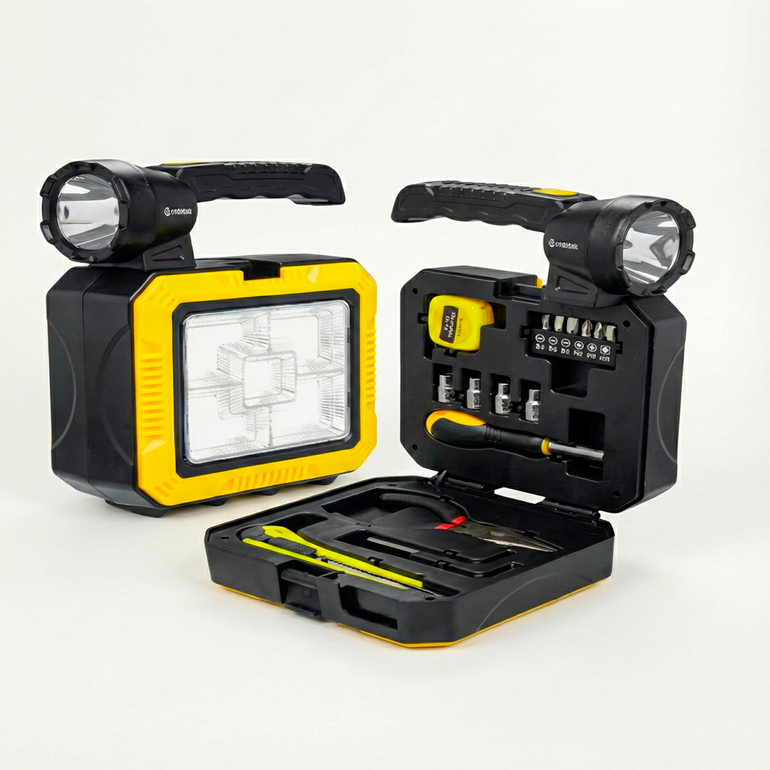 Kit Lanterna Solar Led + Caixa de Ferramenta com Power Bank Integrado