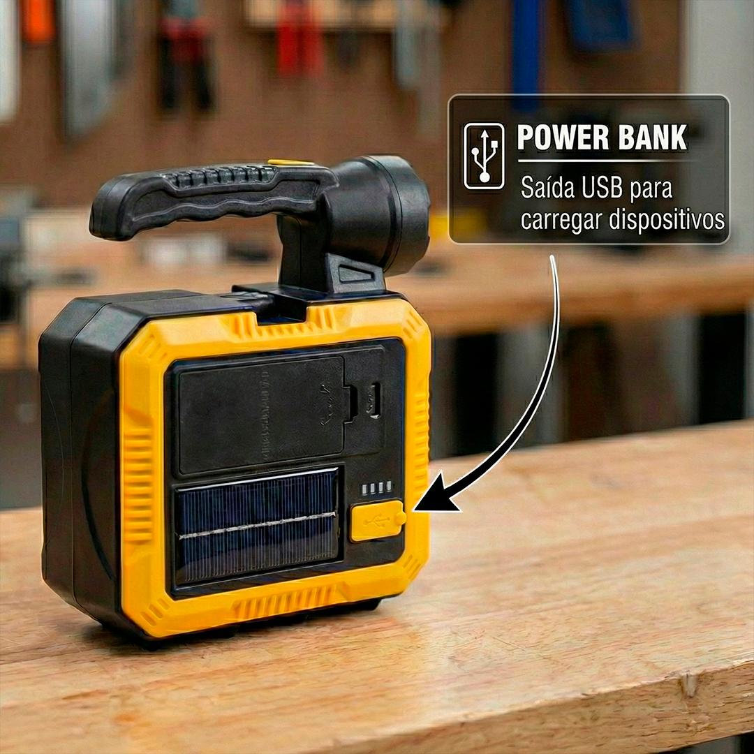 Kit Lanterna Solar Led + Caixa de Ferramenta com Power Bank Integrado