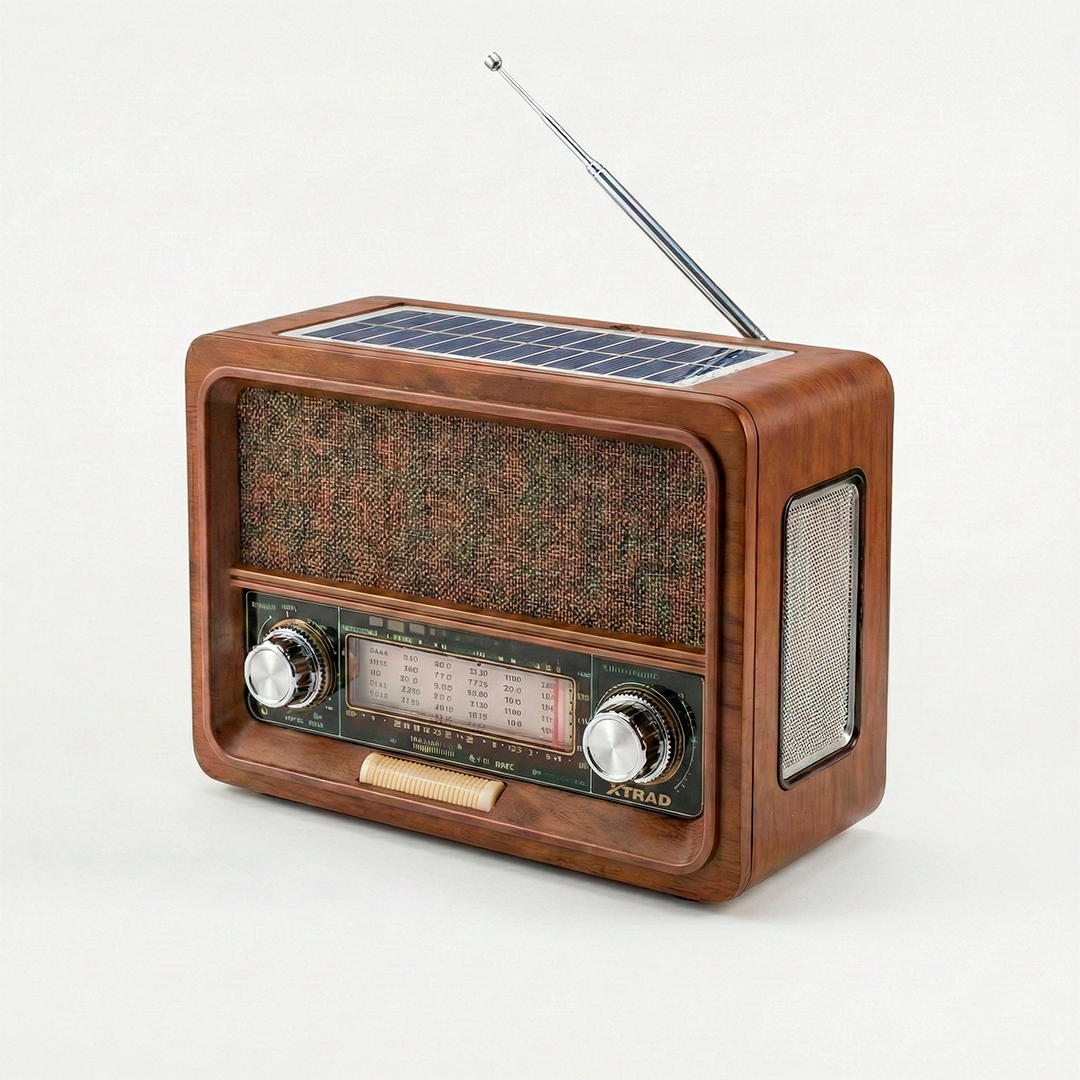 Rádio Retrô Am Fm Bluetooth com Carregamento Solar e Lanterna
