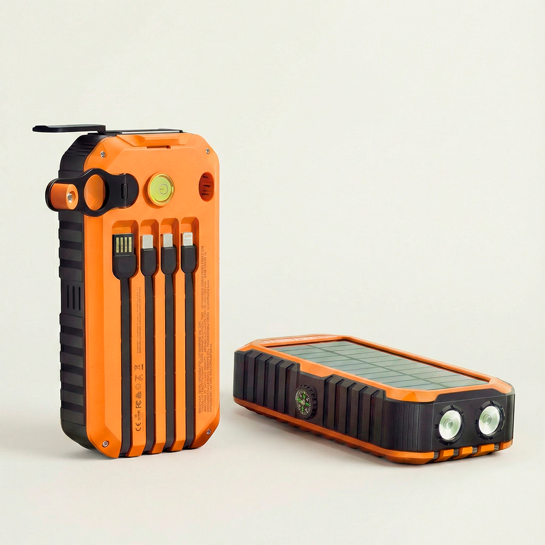 Banco de Energia Solar de 40000mAh com 4 Cabos e Manivela