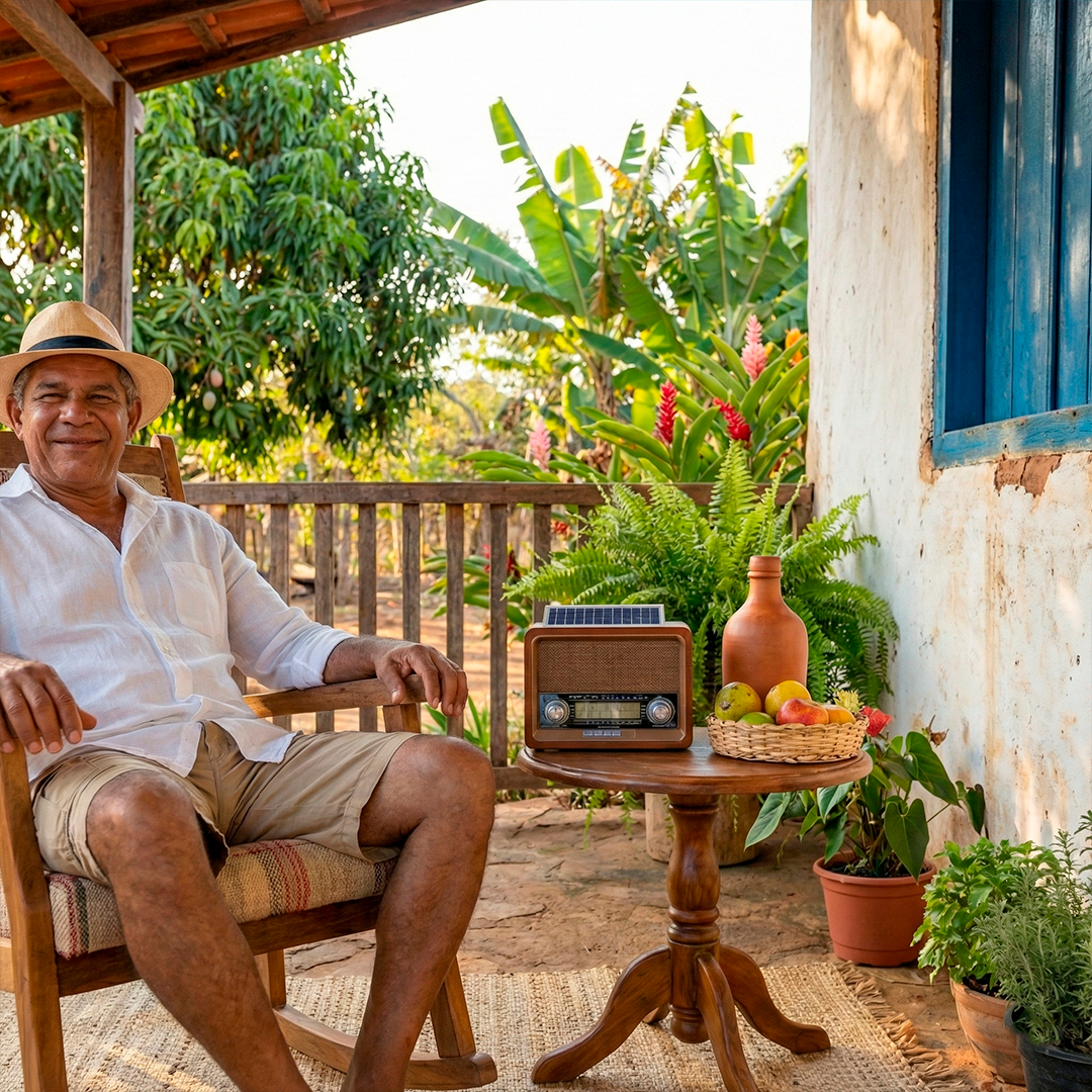 Rádio Retrô Am Fm Bluetooth com Carregamento Solar e Lanterna