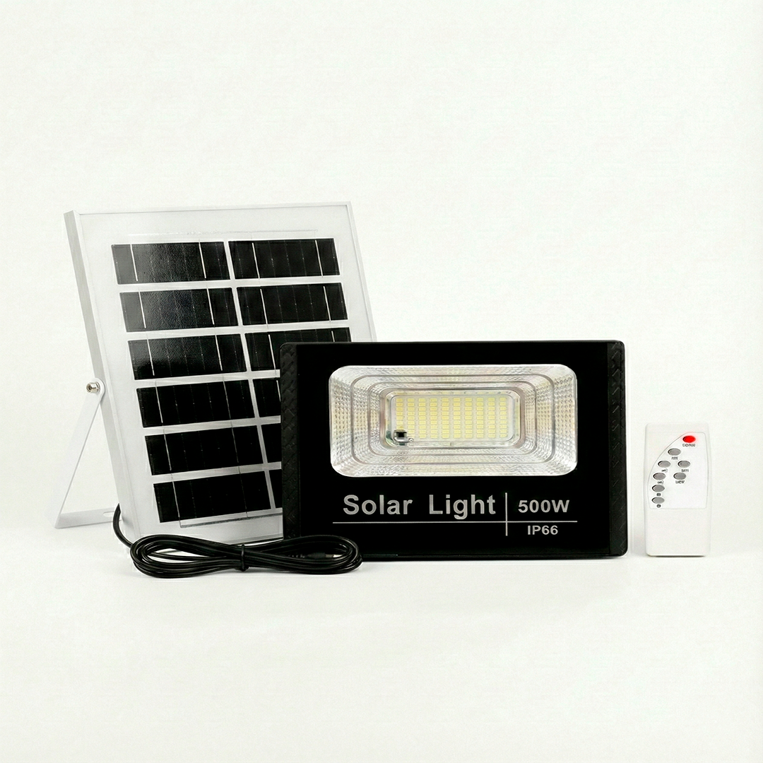 Refletor LED Solar 500W com Placa Solar e Bateria Integrada