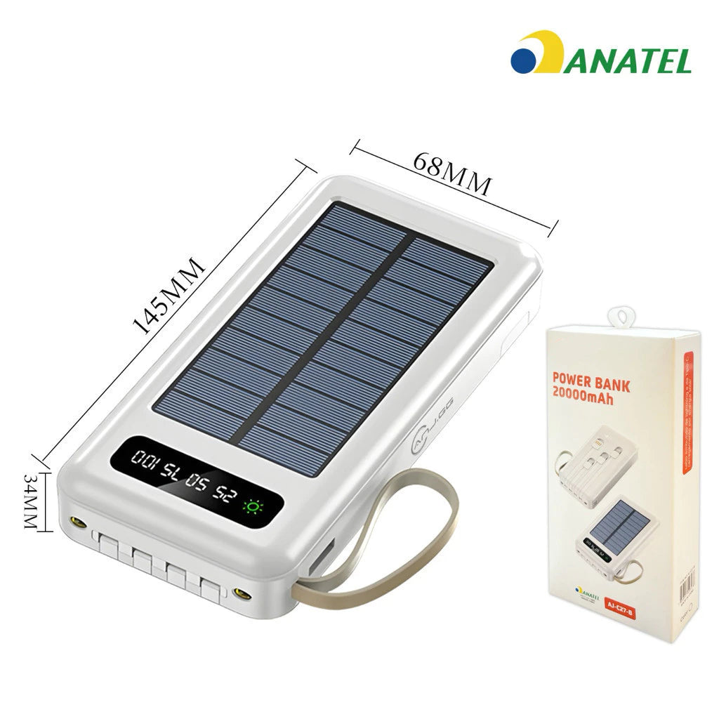 Power Bank Solar 5 em 1  20.000mAh com Lanterna em LED