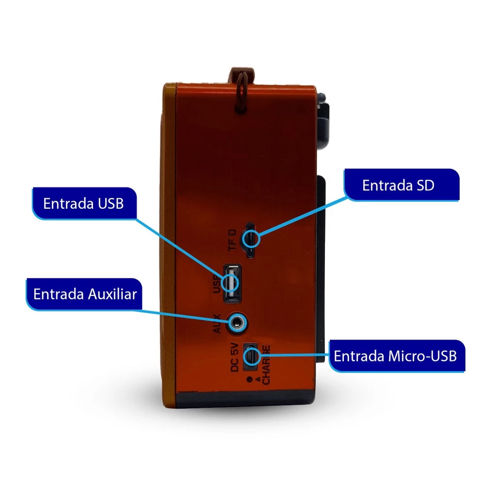 Rádio Retrô Am Fm Bluetooth com Carregamento Solar e Lanterna